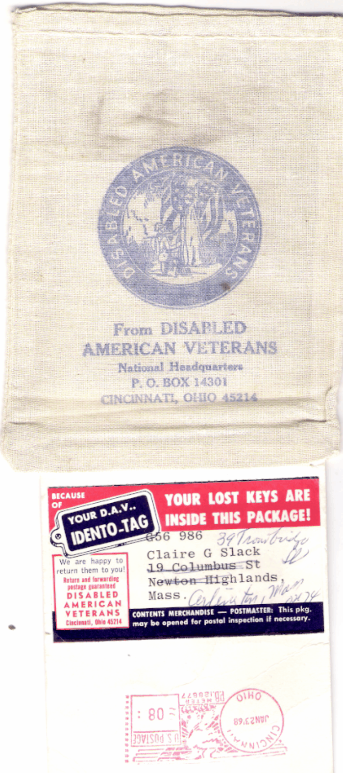 1968 Keys Returned Envelope