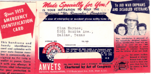 1953 AMVETS Card